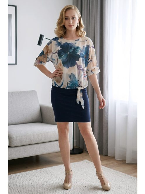 NEW COLLECTION virágos felső - sötétkék/bézs