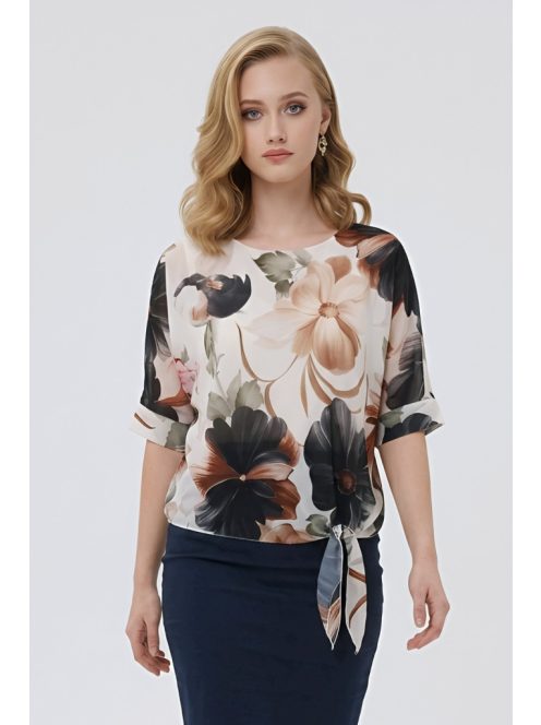 NEW COLLECTION virágos felső - fekete/bézs