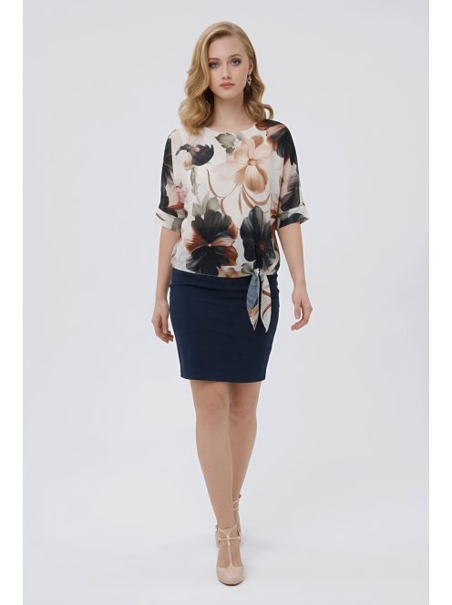 NEW COLLECTION virágos felső - fekete/bézs