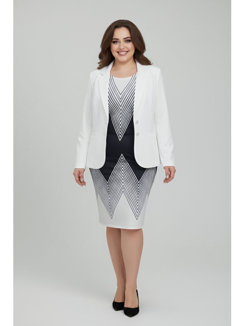 LUNA nagyméretű ruha (44-52) - fehér/sötétkék