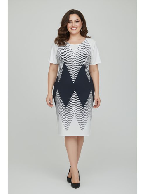 LUNA nagyméretű ruha (44-52) - fehér/sötétkék