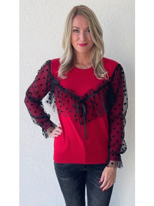 JOLIO&CO pulcsi csipke betétes pulcsi - piros