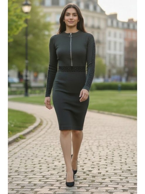 DANA kötött ruha - zöld/fekete mintával