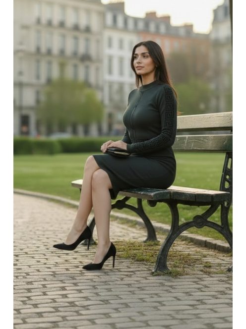 DANA kötött ruha - zöld/fekete mintával