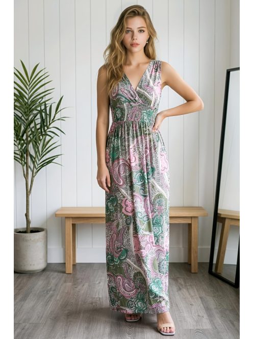 AMINA keleti mintás maxiruha - zöld alapon
