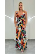 ALEXA vállpántos maxiruha - narancs/zöld