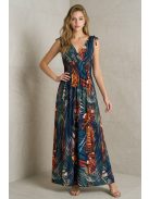 AMINA levélmintás maxiruha - kék/vörös