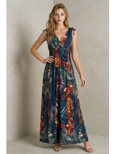 AMINA levélmintás maxiruha - kék/vörös