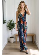 AMINA levélmintás maxiruha - kék/vörös