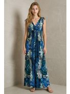 AMINA levélmintás maxiruha - kék/zöld