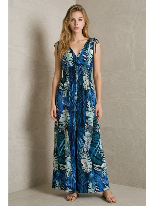 AMINA levélmintás maxiruha - kék/zöld
