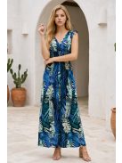 AMINA levélmintás maxiruha - kék/zöld
