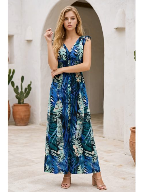 AMINA levélmintás maxiruha - kék/zöld