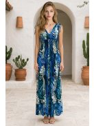 AMINA levélmintás maxiruha - kék/zöld