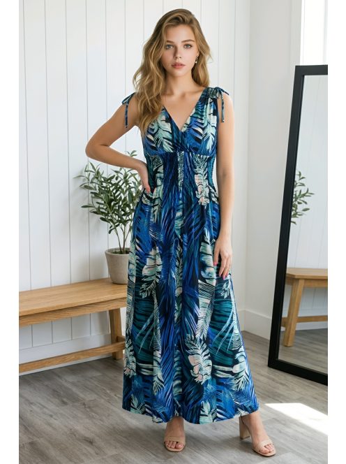 AMINA levélmintás maxiruha - kék/zöld