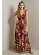 AMINA levélmintás maxiruha - vörös/sárga