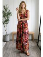 AMINA levélmintás maxiruha - vörös/sárga