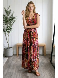 AMINA levélmintás maxiruha - vörös/sárga