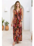 AMINA levélmintás maxiruha - vörös/sárga