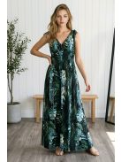 AMINA levélmintás maxiruha - zöld/fekete