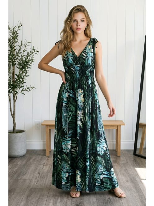 AMINA levélmintás maxiruha - zöld/fekete