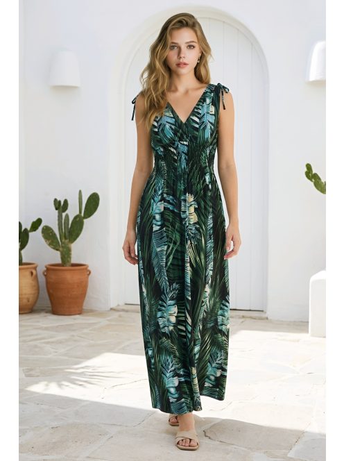 AMINA levélmintás maxiruha - zöld/fekete
