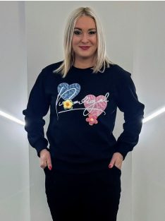 Virágdíszes felső/pulcsi - fekete