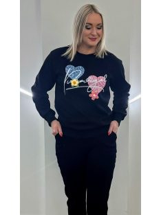 Virágdíszes felső/pulcsi - fekete