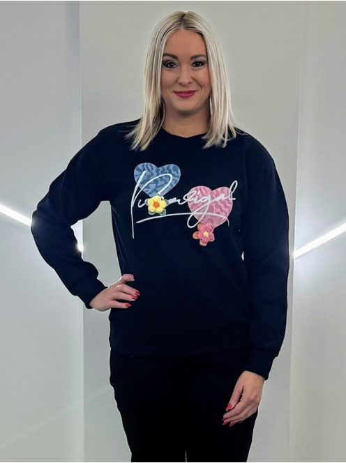 Virágdíszes felső/pulcsi - fekete