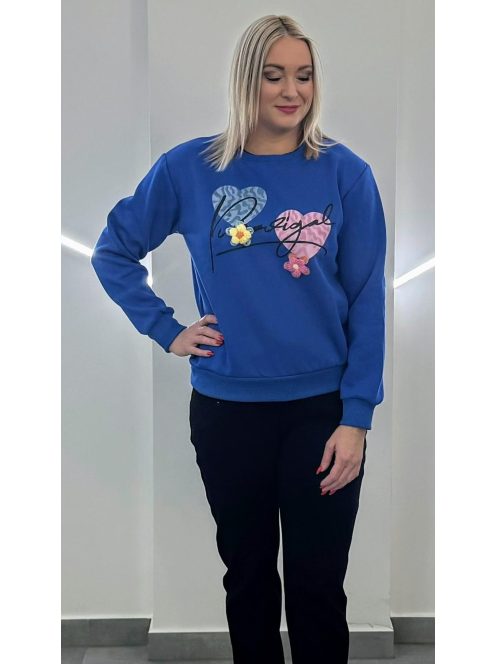 Virágdíszes női felső/pulcsi - kék
