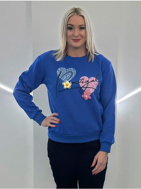 Virágdíszes női felső/pulcsi - kék