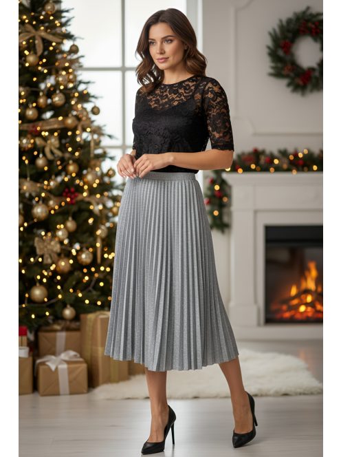 Csillogó rakott szoknya - ezüst