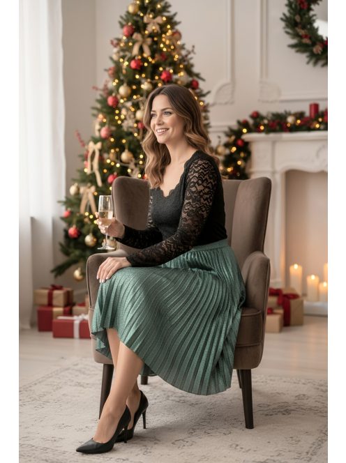 Csillogó rakott szoknya - zöld