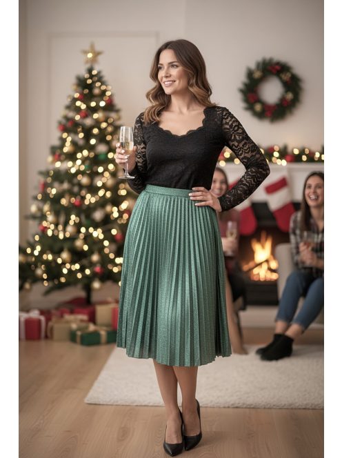 Csillogó rakott szoknya - zöld