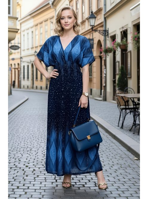 ANNI bordűrmintás maxiruha - kék