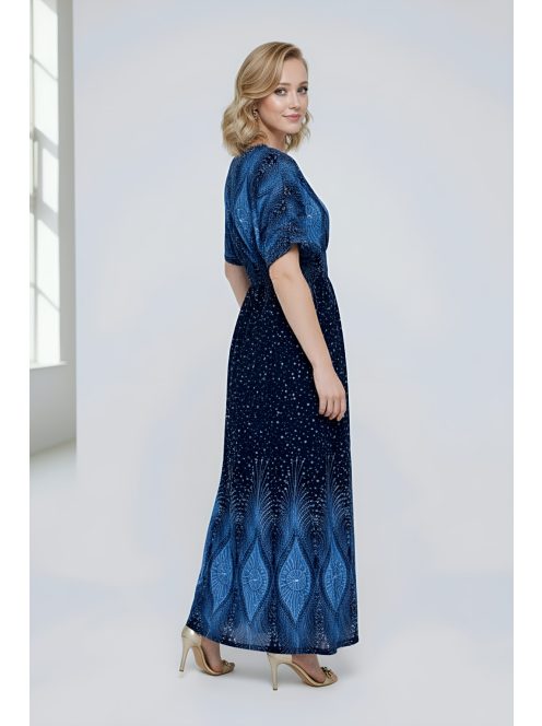 ANNI bordűrmintás maxiruha - kék