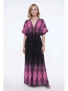 ANNI bordűrmintás maxiruha - pink