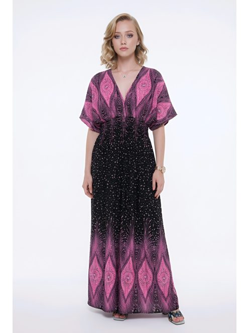 ANNI bordűrmintás maxiruha - pink