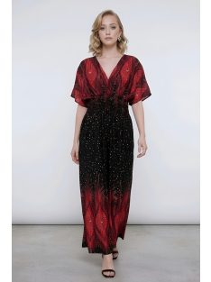 ANNI bordűrmintás maxiruha - piros