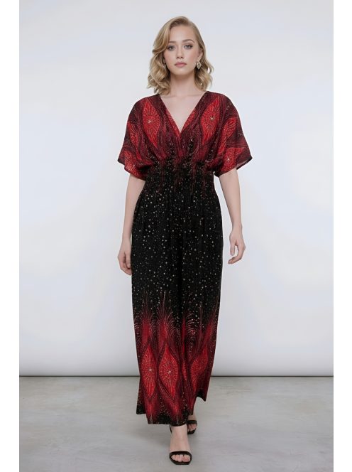 ANNI bordűrmintás maxiruha - piros