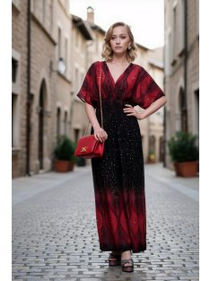 ANNI bordűrmintás maxiruha - piros