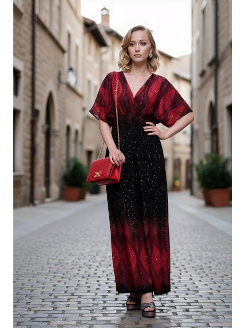 ANNI bordűrmintás maxiruha - piros