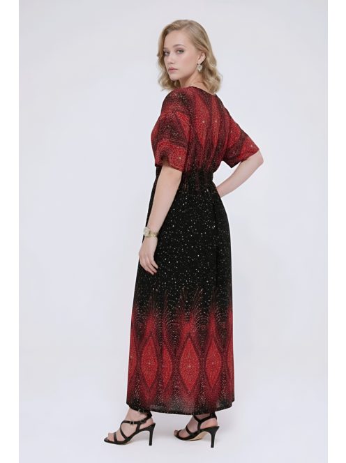 ANNI bordűrmintás maxiruha - piros