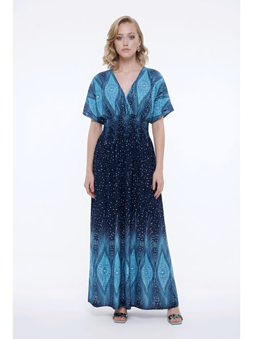 ANNI bordűrmintás maxiruha - türkiz