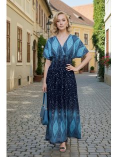 ANNI bordűrmintás maxiruha - türkiz