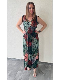 AMINA trópusi mintás maxiruha - vörös levéllel