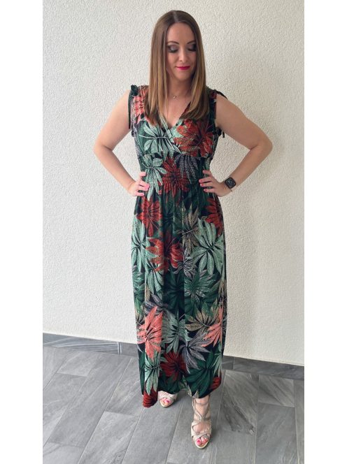 AMINA trópusi mintás maxiruha - vörös levéllel