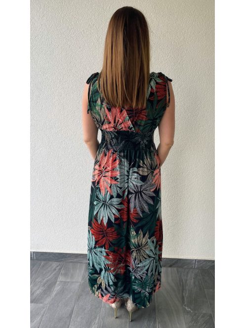 AMINA trópusi mintás maxiruha - vörös levéllel