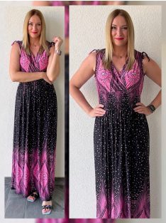AMINA bordűrmintás maxiruha - pink mintával