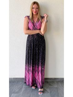 AMINA bordűrmintás maxiruha - pink mintával